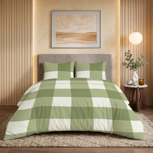 Pościel Bawełniana 160x200 Biało-Zielona Kratka 4846C
