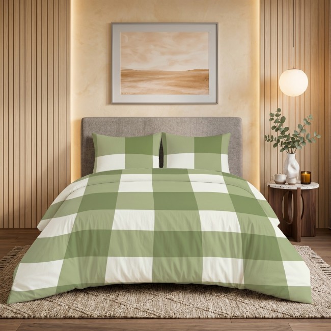 Przejdź do produktu Pościel Bawełniana 160x200 Biało-Zielona Kratka 4846C