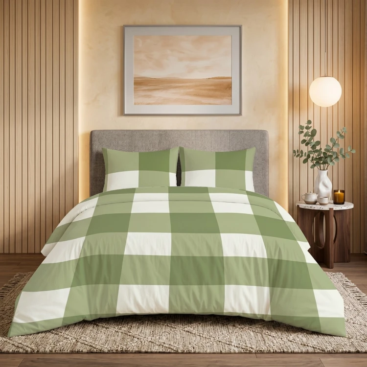 Pościel 160x200 Biało-Zielona Kratka 4846C