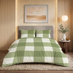 Pościel 200x220 Biało-Zielona Kratka 4846C