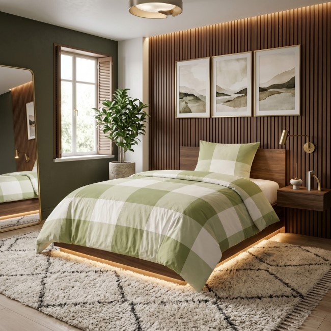 Przejdź do produktu Pościel Bawełniana 140x200 Biało-Zielona Kratka 4846C