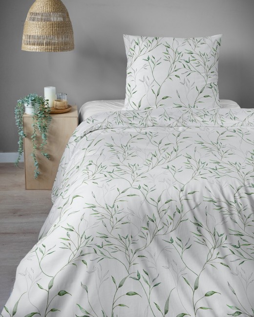 Przejdź do produktu Pościel 140x200 Bawełna satynowa 100% Zielone Gałązki 5992B