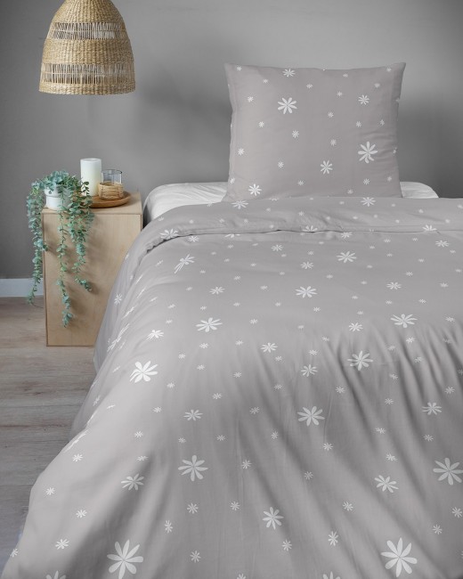 Przejdź do produktu Pościel 140x200 Bawełna satynowa 100% Szare Kwiatki 5987B