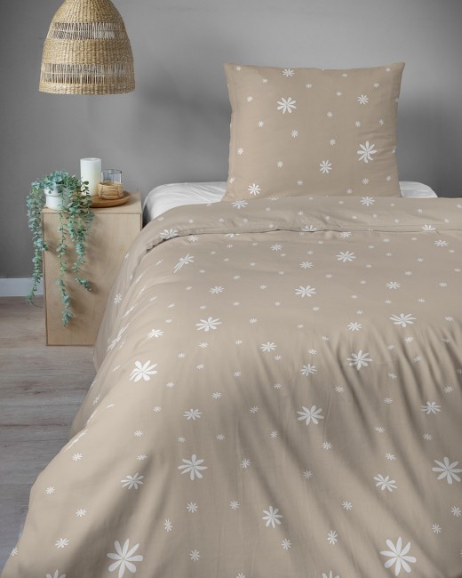 Przejdź do produktu Pościel 140x200 Bawełna satynowa 100% Beżowe Kwiatki 5987A