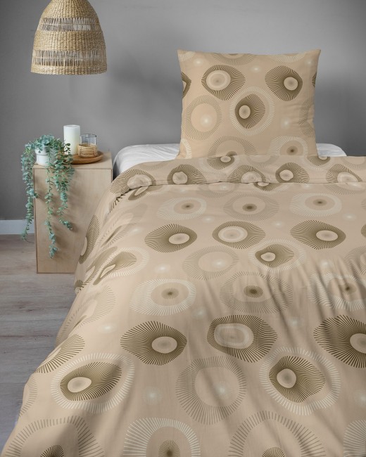 Przejdź do produktu Pościel 140x200 Bawełna satynowa 100% Beżowe Koła 5986A