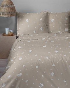 Pościel 160x200 Bawełna satynowa 100% Beżowe Kwiatki 5987A
