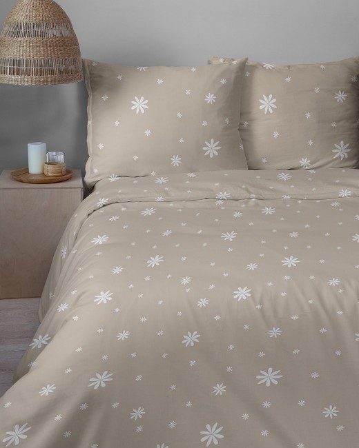 Przejdź do produktu Pościel 160x200 Bawełna satynowa 100% Beżowe Kwiatki 5987A
