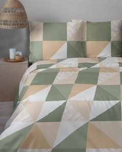 Pościel 200x220 Bawełna satynowa 100% Zielona Geometria 6006A
