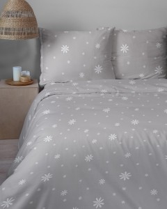 Pościel 200x220 Bawełna satynowa 100% Szare Kwiatki 5987B