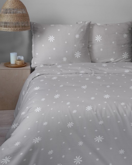 Przejdź do produktu Pościel 200x220 Bawełna satynowa 100% Szare Kwiatki 5987B