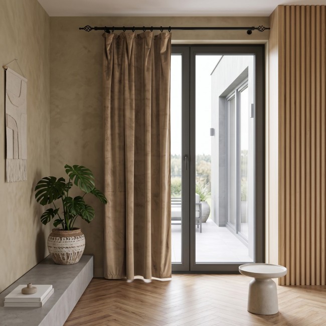 Przejdź do produktu Zasłona 140x250 na taśmie żabki welurowa KHAKI