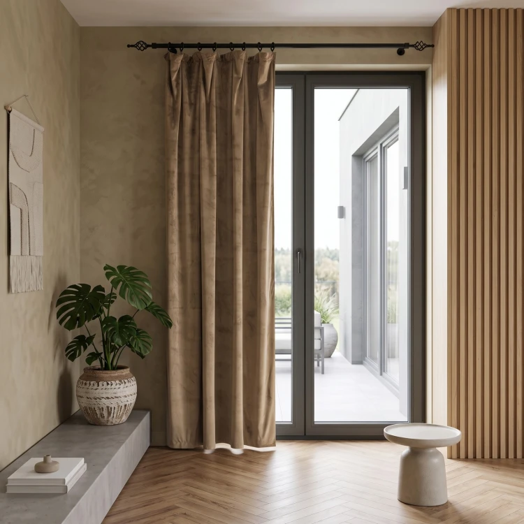 Zasłona welurowa 140x250 na taśmie żabki welurowa KHAKI
