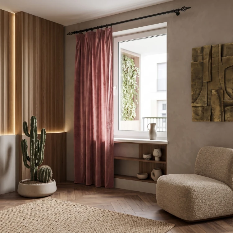 Zasłona welurowa 140x250 na taśmie żabki LEATHER PINK