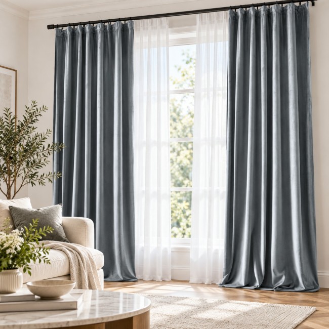 Przejdź do produktu Zasłona do salonu 140x250 na żabki welurowa HAZEL BLUE