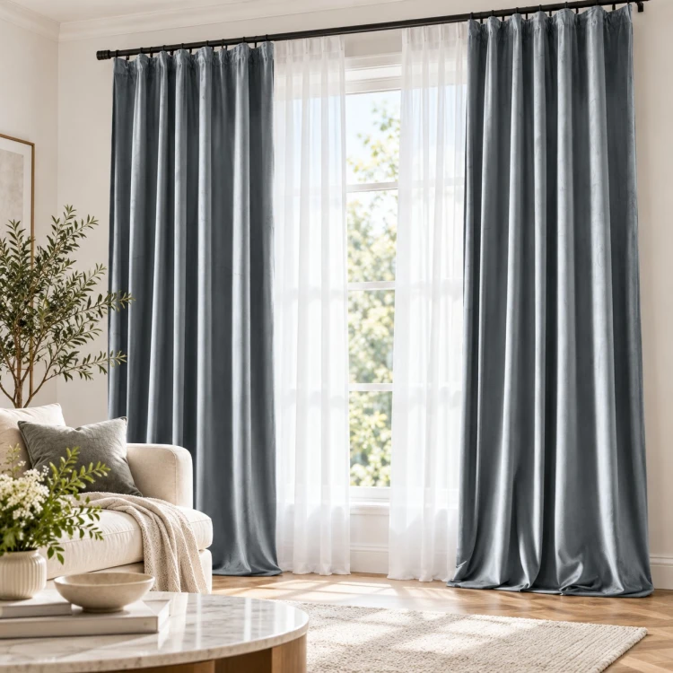 Zasłona do salonu 140x250 na żabki welurowa HAZEL BLUE