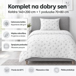 Kołdra i poduszka 140x200 Szara Gałązka ulotka