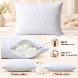Poduszki 70x80 cm LUNELLA z regulacją wysokości – pikowana mikrofibra, zamek i możliwość dopasowania ilości wypełnienia.