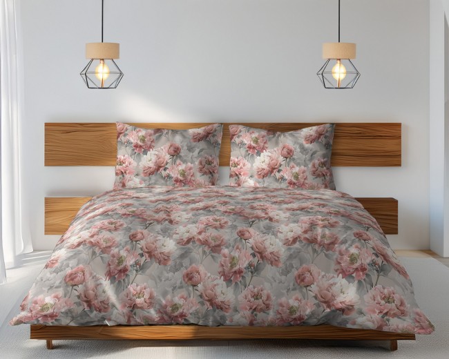 Przejdź do produktu Pościel bawełniana 160x200 Różane Piwonie różowa w kwiaty – 3 części, 2x70x80 cm