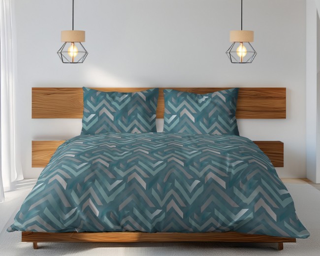 Przejdź do produktu Pościel bawełniana 160x200 Pastelowy Zygzak turkusowo-niebieski – 3 części, 2x70x80 cm