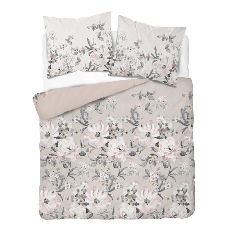 Pościel 160x200 Pudrowe Magnolie beżowe w kwiaty – 3 części