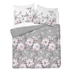 Pościel 160x200 Pudrowe Magnolie szara w kwiaty