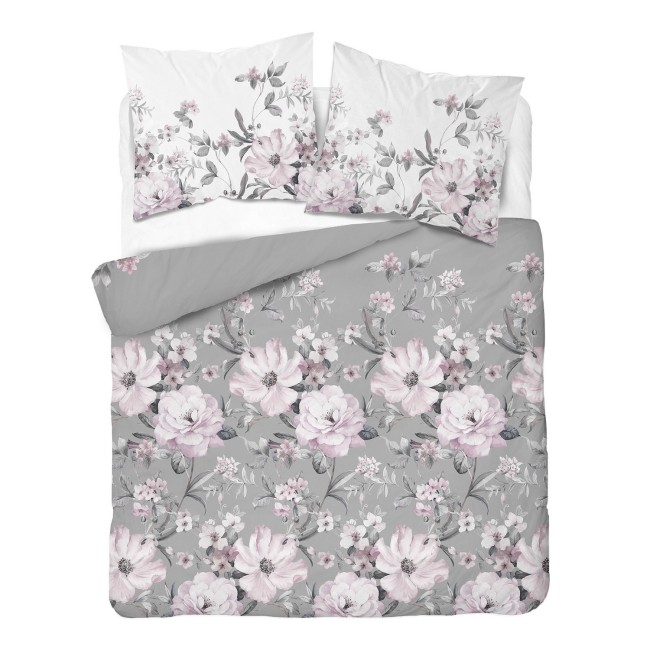 Przejdź do produktu Pościel bawełniana 160x200 Pudrowe Magnolie szara w kwiaty – 3 części, 2x70x80 cm