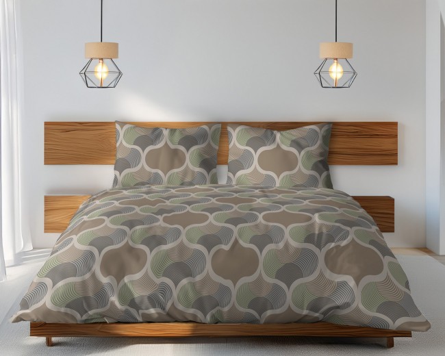 Przejdź do produktu Pościel bawełniana 160x200 Naturalna Harmonia beżowa geometryczna – 3 części, 2x70x80 cm