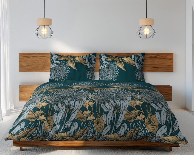 Przejdź do produktu Pościel bawełniana 160x200 Szmaragdowa Elegancja w kwiaty – 3 części, 2x70x80 cm