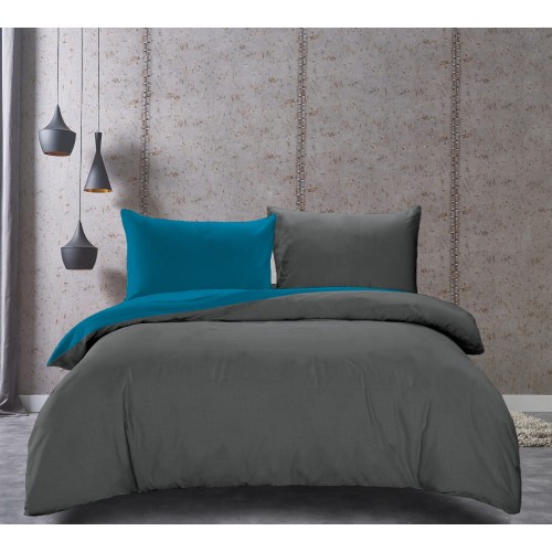 Zestaw pościeli 200x220 w odcieniach turkusu i szarości