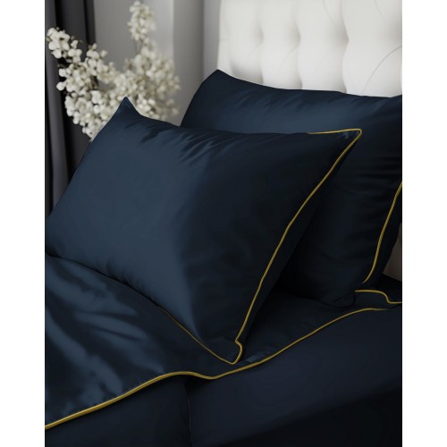 Pościel bawełniana 200x220 z Makosatyny Pure granatowa