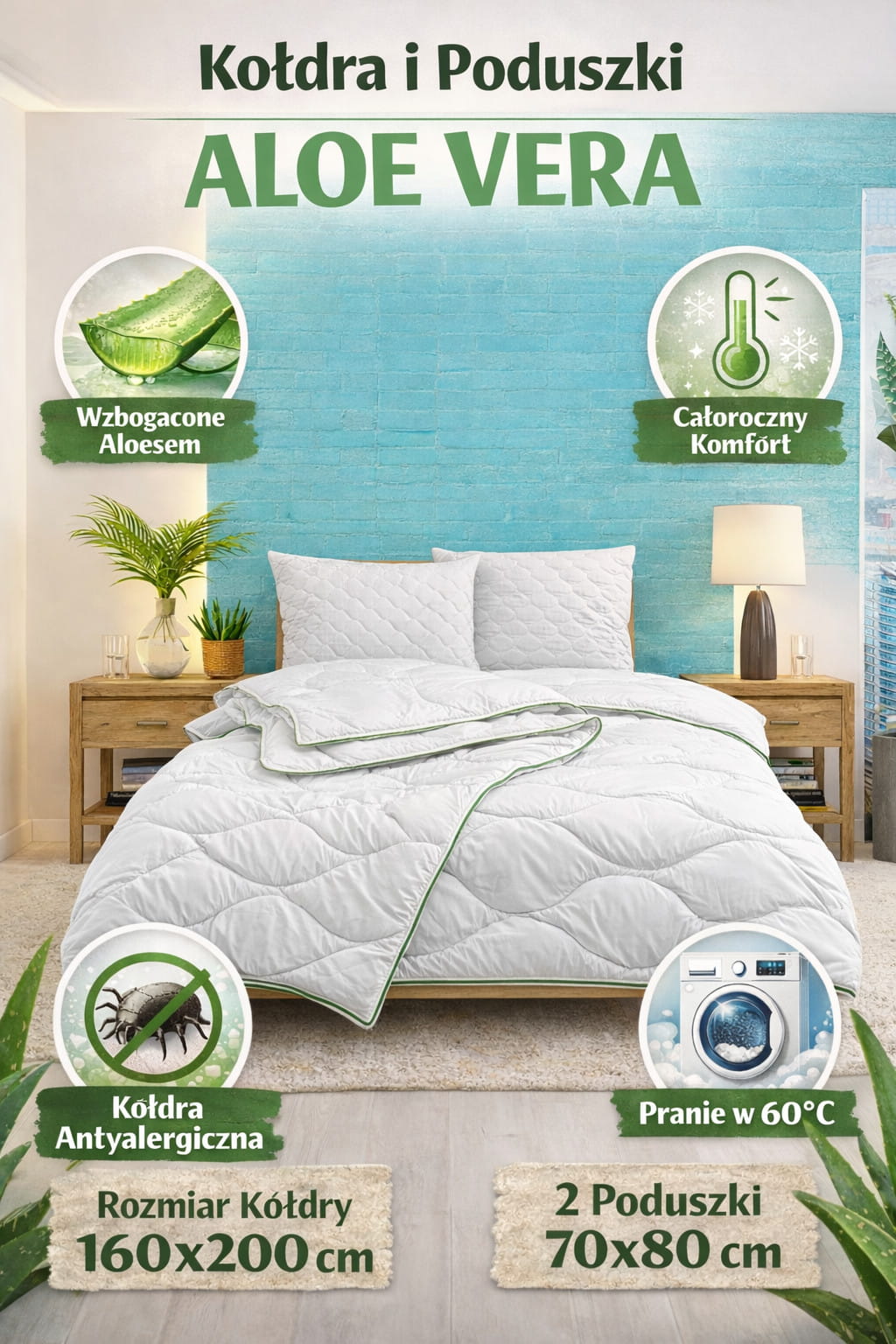 kołdra i poduszka 200x220 aloe vera cechy