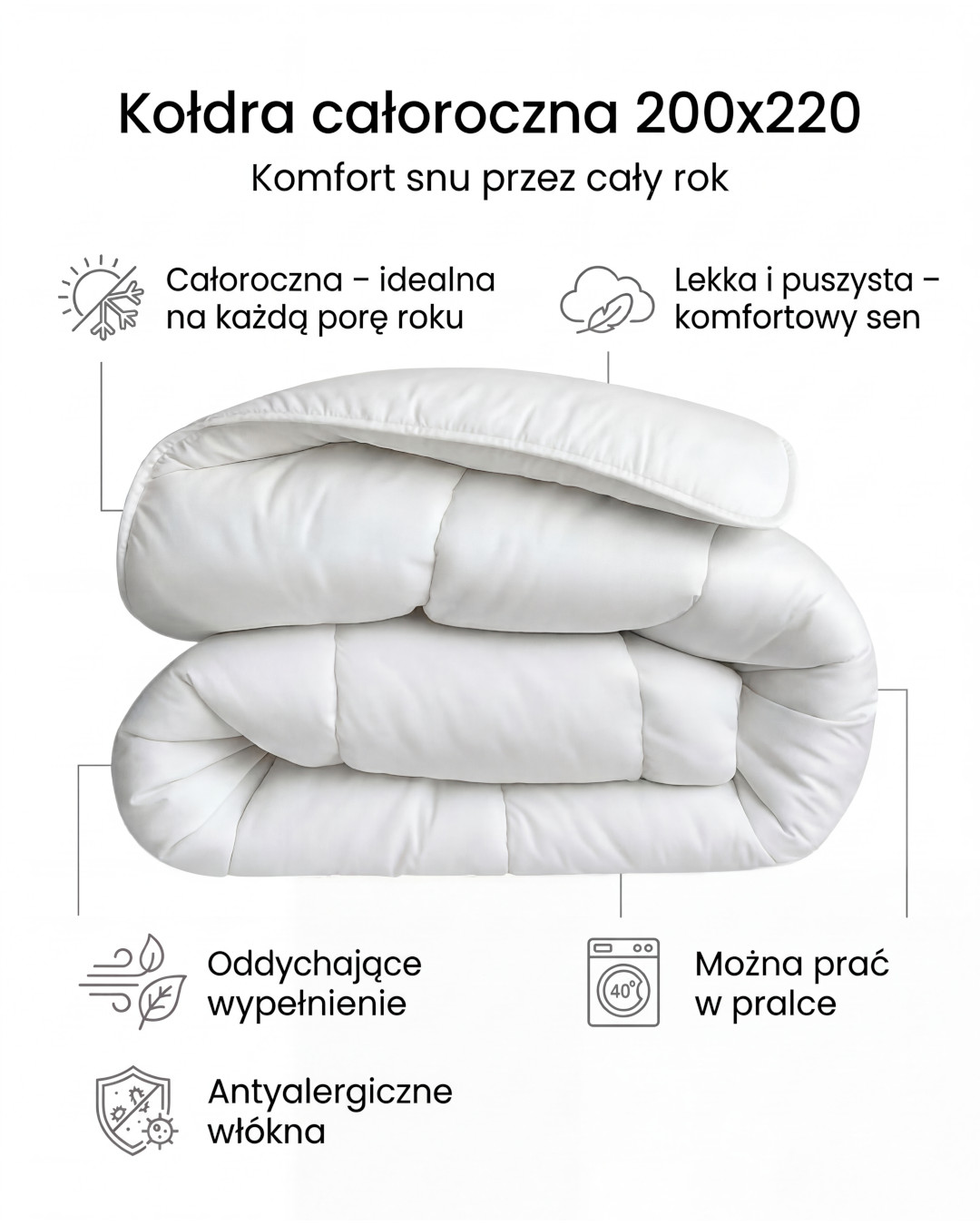 kołdra całoroczna 200x220 cechy