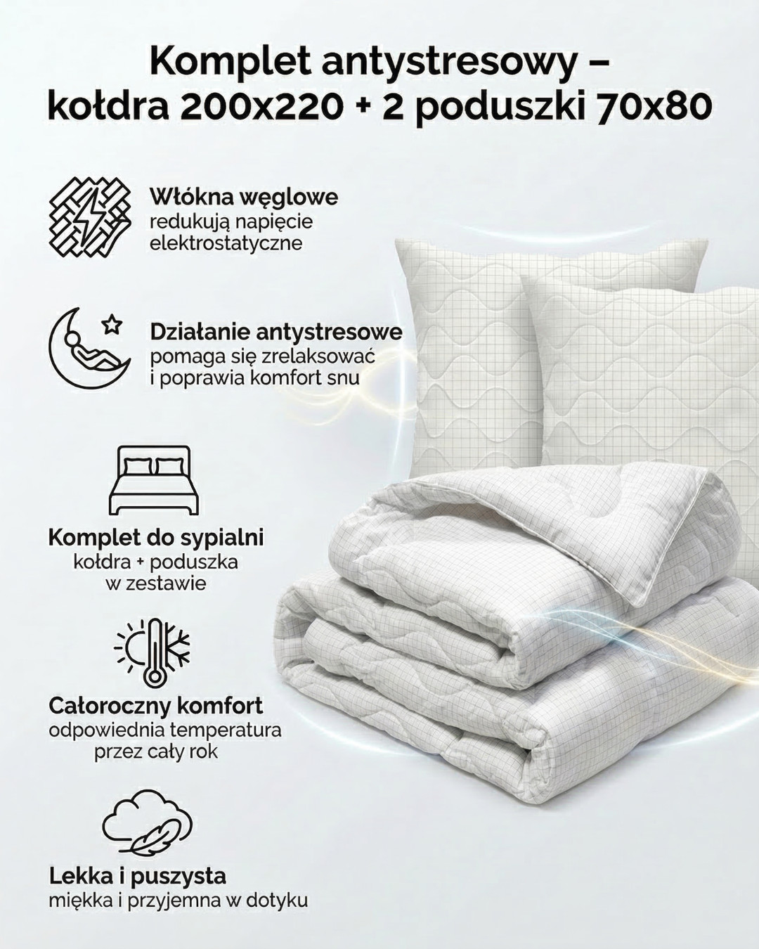komplet kołdra 200x220 + 2 poduszki 70x80 cm