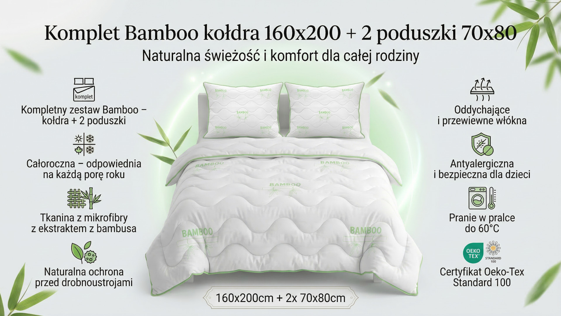 komplet kołdra 200x220 i 2 poduszki 70x80 cm