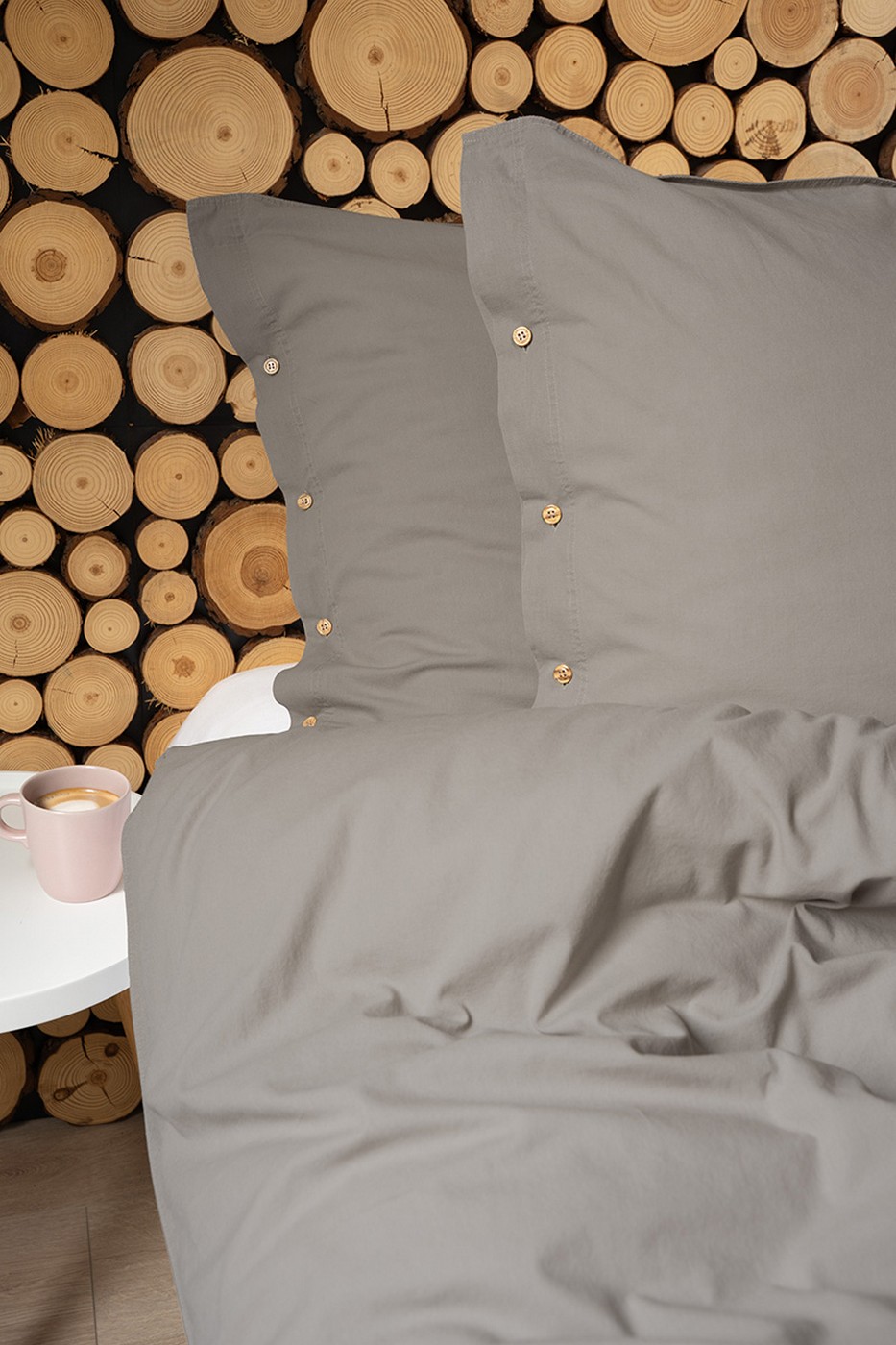 pościel z guzikami 140x200 ciepło szara