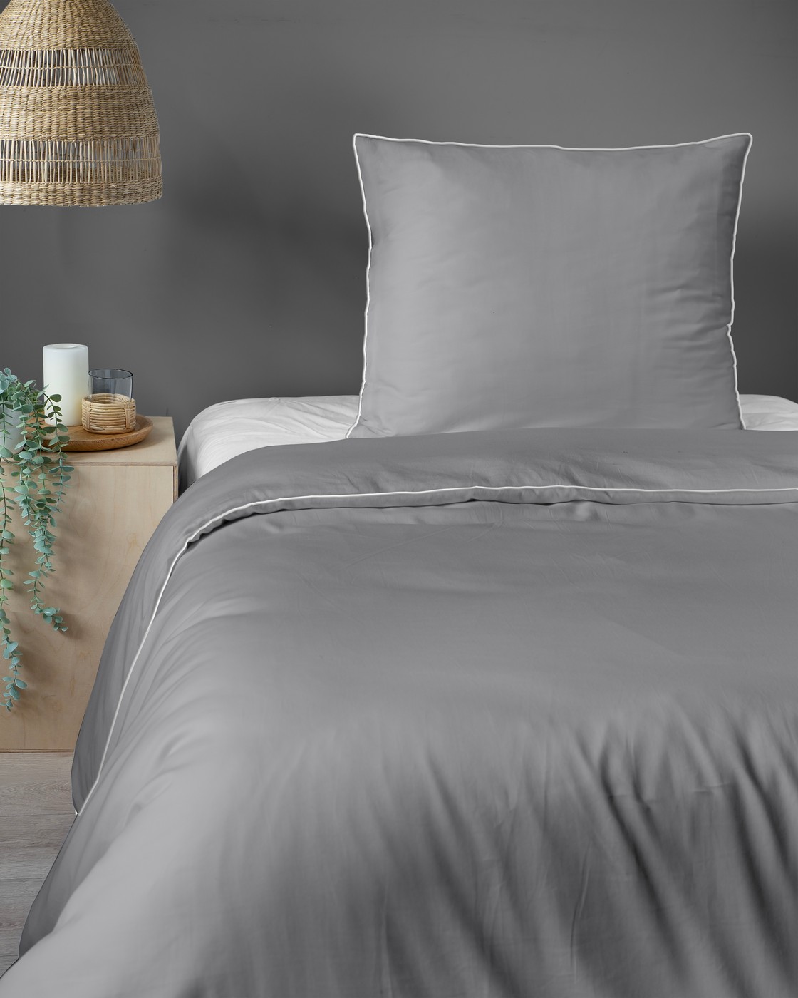 pościel bawełniana 140x200 z bizą jasno szara