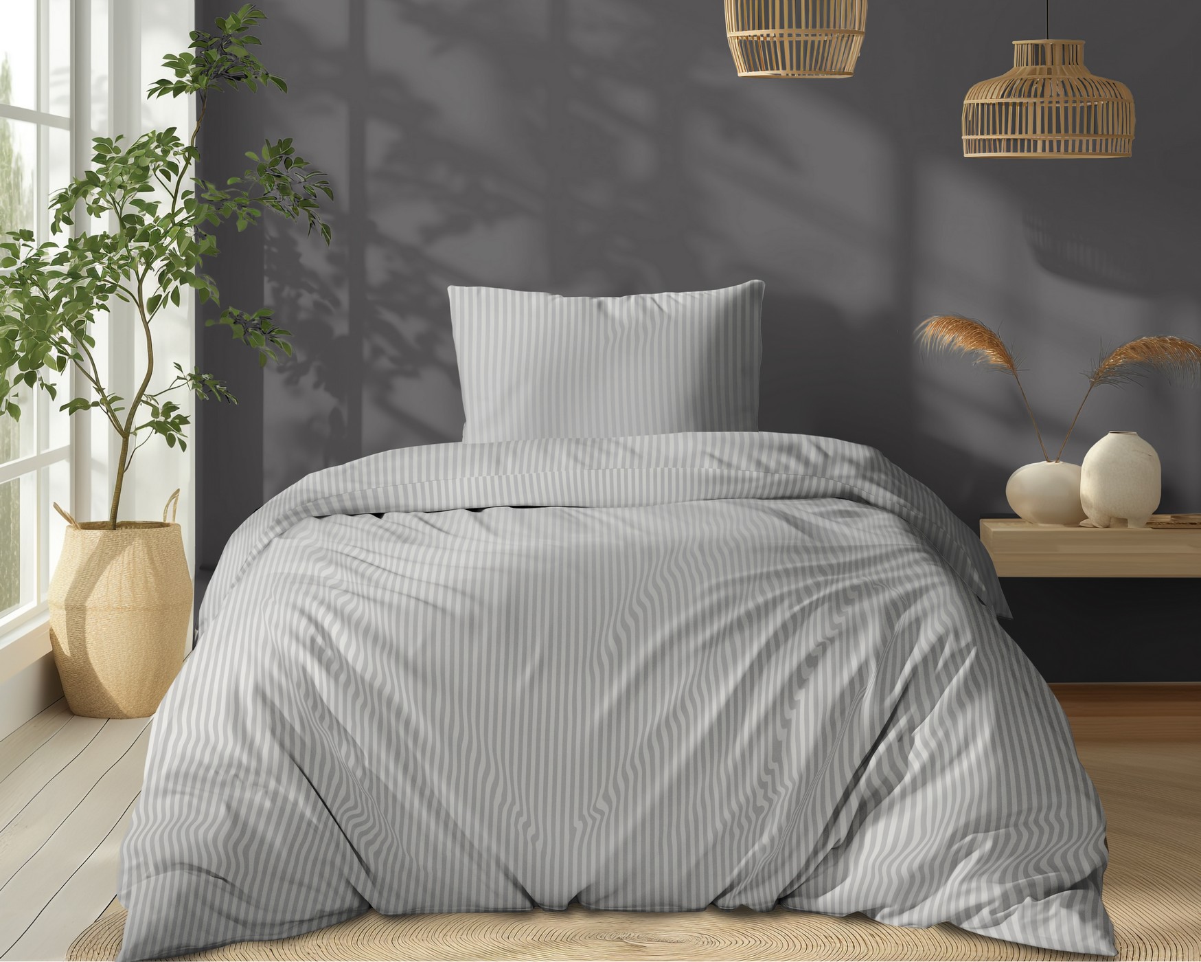 pościel adamaszek 140x200 jasno szara