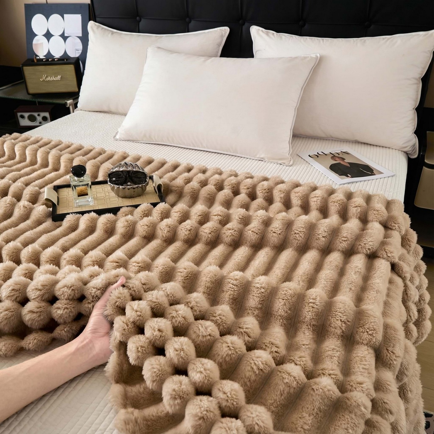 narzuta na łózko 200x220 koc jasno brązowy