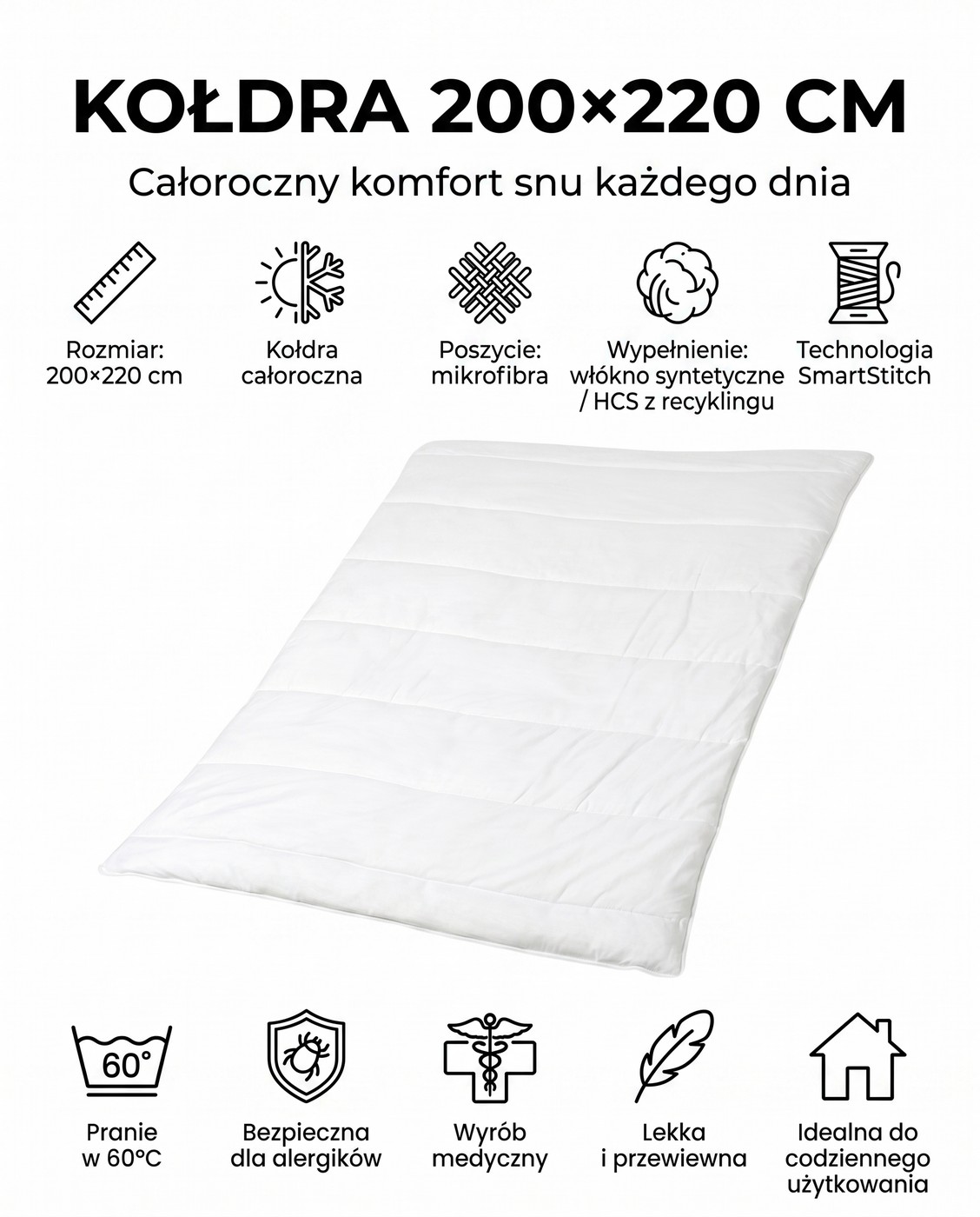 kołdra 200x220 cechy produktu