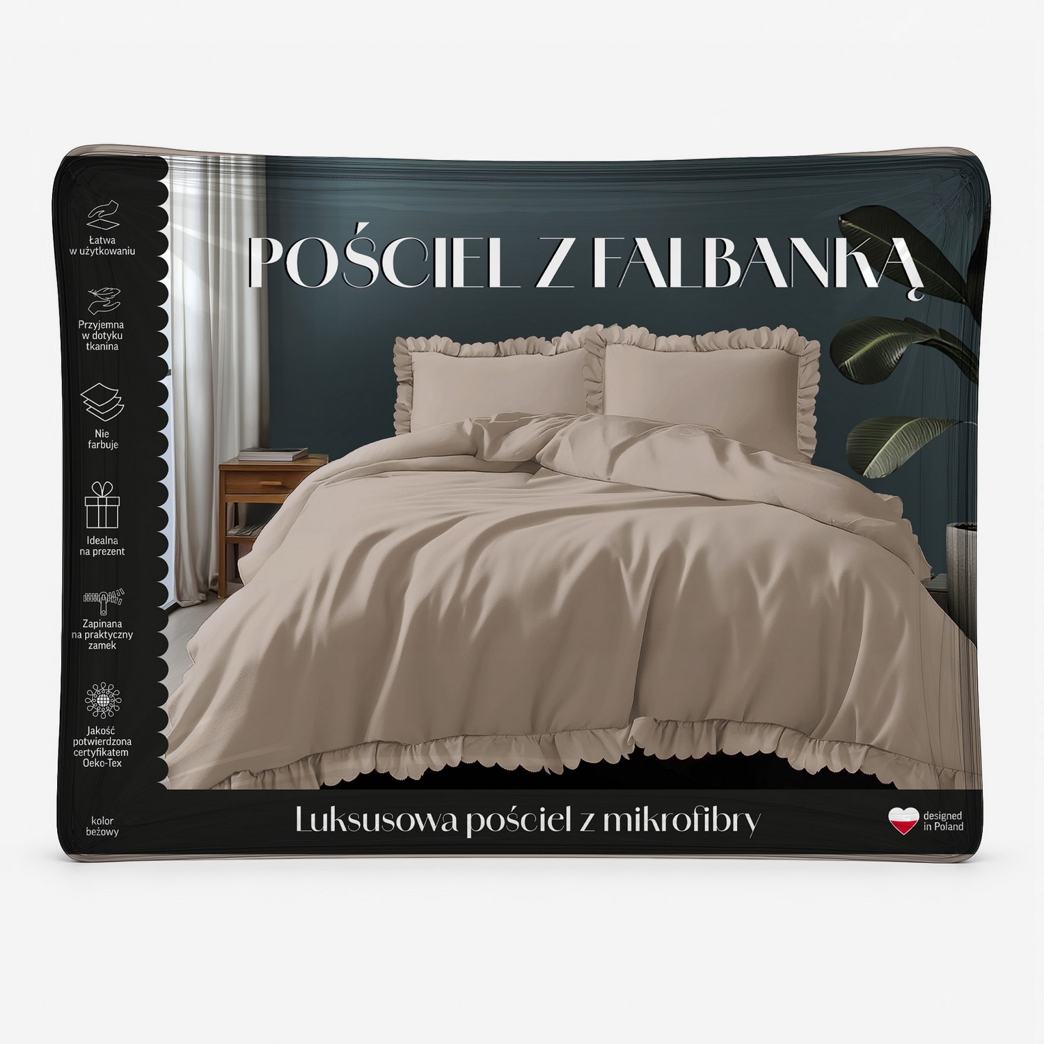 komplet pościeli 200x220 z falbanką beżowa