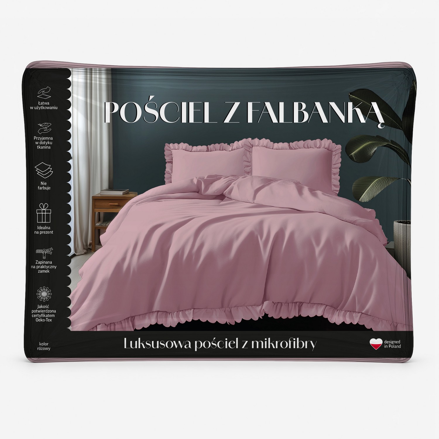pościel z falbanką 160x200 różowa