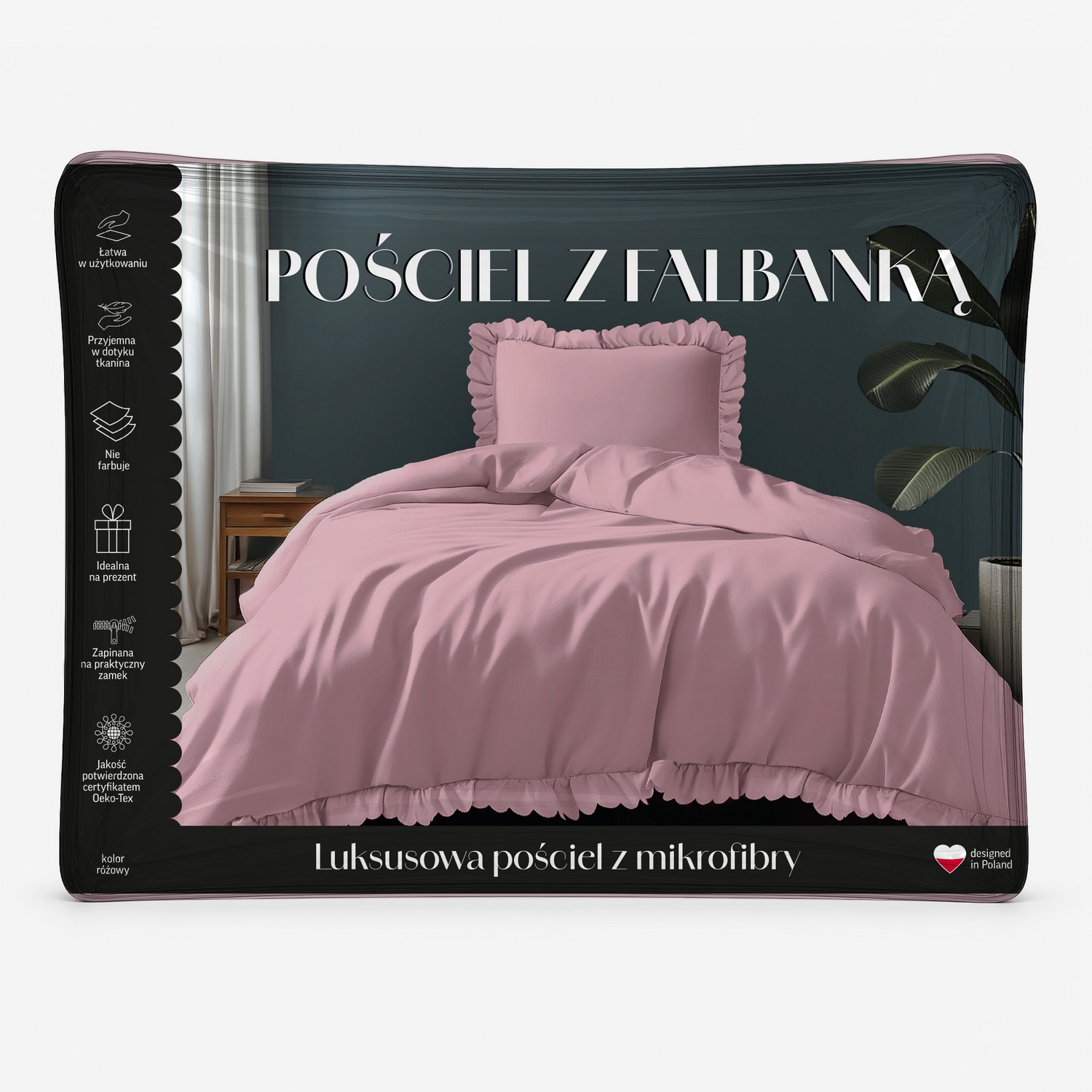 pościel z falbaną 140x200 różowa