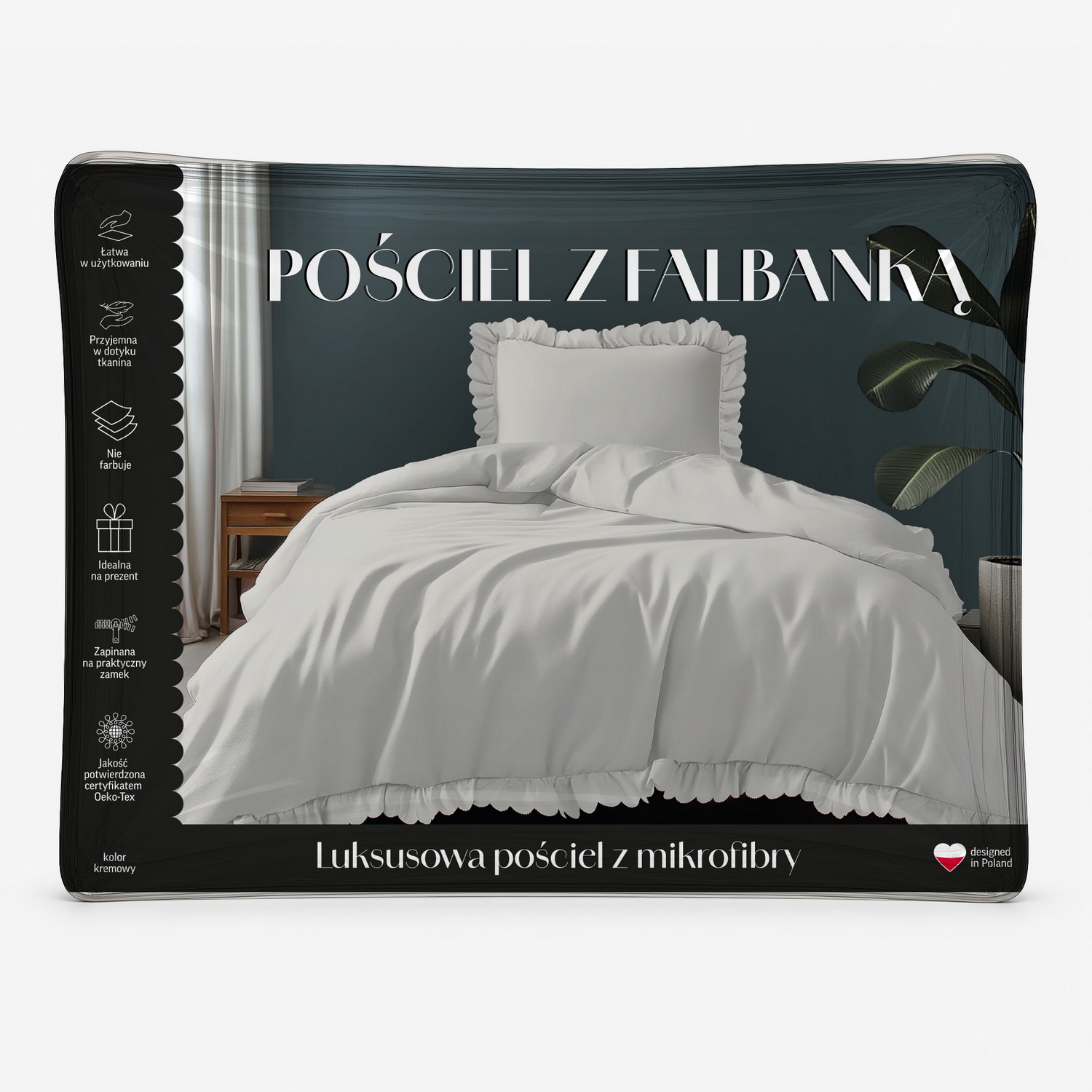 pościel z falbanką 140x200 kremowa